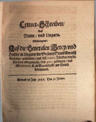 Mercurii Relation, oder wochentliche Reichs Ordinari Zeitungen, von underschidlichen Orthen (Süddeutsche Presse) Samstag 12. Januar 1686