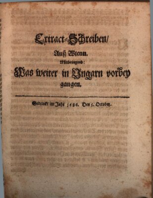 Mercurii Relation, oder wochentliche Reichs Ordinari Zeitungen, von underschidlichen Orthen (Süddeutsche Presse) Samstag 5. Oktober 1686