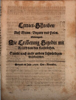 Mercurii Relation, oder wochentliche Reichs Ordinari Zeitungen, von underschidlichen Orthen (Süddeutsche Presse) Samstag 2. November 1686