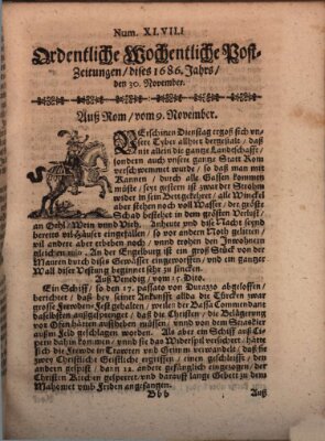 Ordentliche wochentliche Post-Zeitungen Samstag 30. November 1686