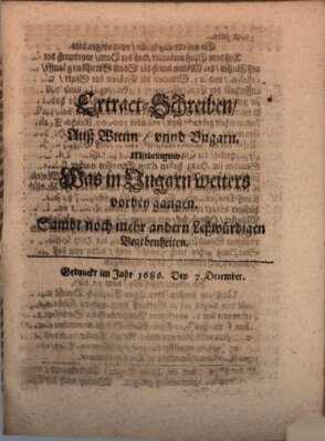 Mercurii Relation, oder wochentliche Reichs Ordinari Zeitungen, von underschidlichen Orthen (Süddeutsche Presse) Samstag 7. Dezember 1686