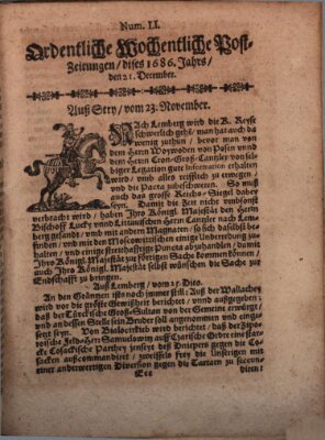 Ordentliche wochentliche Post-Zeitungen Samstag 21. Dezember 1686