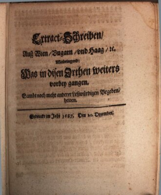 Mercurii Relation, oder wochentliche Reichs Ordinari Zeitungen, von underschidlichen Orthen (Süddeutsche Presse) Samstag 20. Dezember 1687