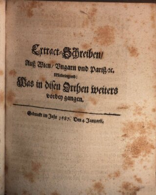 Mercurii Relation, oder wochentliche Reichs Ordinari Zeitungen, von underschidlichen Orthen (Süddeutsche Presse) Samstag 4. Januar 1687