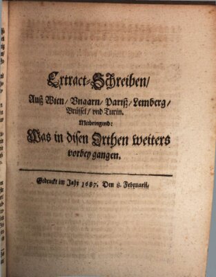 Mercurii Relation, oder wochentliche Reichs Ordinari Zeitungen, von underschidlichen Orthen (Süddeutsche Presse) Samstag 8. Februar 1687