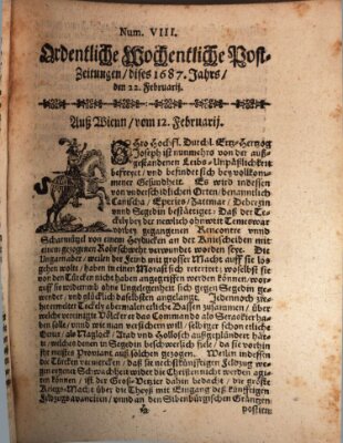 Ordentliche wochentliche Post-Zeitungen Samstag 22. Februar 1687