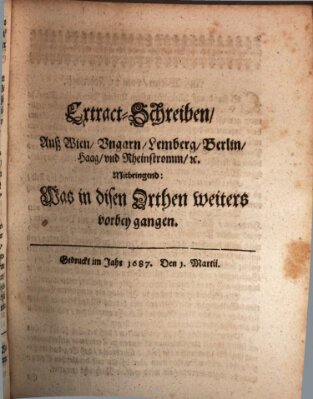 Mercurii Relation, oder wochentliche Reichs Ordinari Zeitungen, von underschidlichen Orthen (Süddeutsche Presse) Samstag 1. März 1687