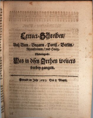 Mercurii Relation, oder wochentliche Reichs Ordinari Zeitungen, von underschidlichen Orthen (Süddeutsche Presse) Samstag 8. März 1687