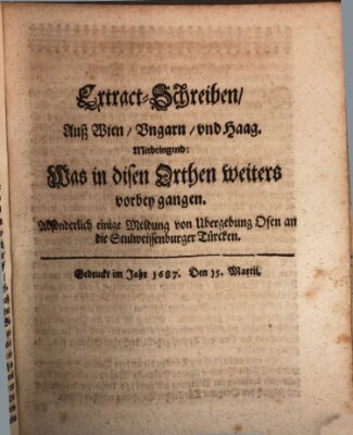 Mercurii Relation, oder wochentliche Reichs Ordinari Zeitungen, von underschidlichen Orthen (Süddeutsche Presse) Samstag 15. März 1687