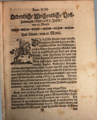 Ordentliche wochentliche Post-Zeitungen Mittwoch 26. März 1687