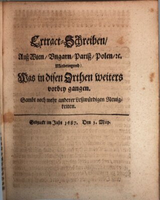 Mercurii Relation, oder wochentliche Reichs Ordinari Zeitungen, von underschidlichen Orthen (Süddeutsche Presse) Samstag 3. Mai 1687