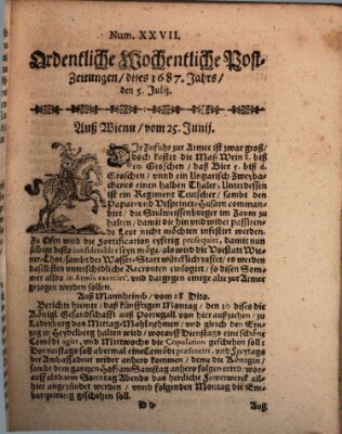 Ordentliche wochentliche Post-Zeitungen Samstag 5. Juli 1687