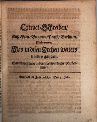 Mercurii Relation, oder wochentliche Reichs Ordinari Zeitungen, von underschidlichen Orthen (Süddeutsche Presse) Samstag 5. Juli 1687