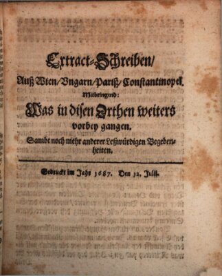 Mercurii Relation, oder wochentliche Reichs Ordinari Zeitungen, von underschidlichen Orthen (Süddeutsche Presse) Samstag 12. Juli 1687