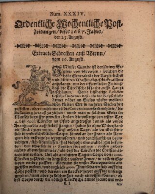 Ordentliche wochentliche Post-Zeitungen Samstag 23. August 1687