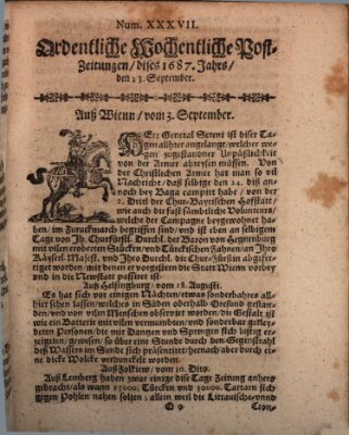 Ordentliche wochentliche Post-Zeitungen Samstag 13. September 1687