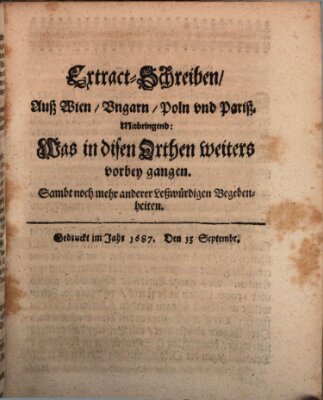 Mercurii Relation, oder wochentliche Reichs Ordinari Zeitungen, von underschidlichen Orthen (Süddeutsche Presse) Samstag 13. September 1687