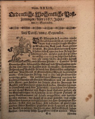 Ordentliche wochentliche Post-Zeitungen Samstag 27. September 1687