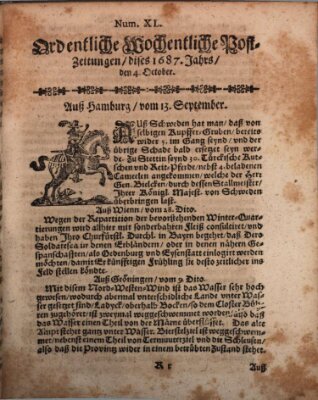 Ordentliche wochentliche Post-Zeitungen Samstag 4. Oktober 1687