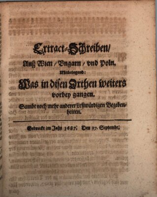 Mercurii Relation, oder wochentliche Reichs Ordinari Zeitungen, von underschidlichen Orthen (Süddeutsche Presse) Samstag 27. September 1687