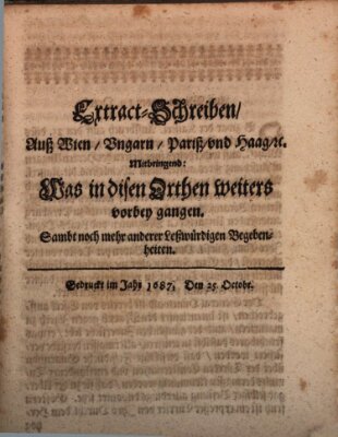 Mercurii Relation, oder wochentliche Reichs Ordinari Zeitungen, von underschidlichen Orthen (Süddeutsche Presse) Samstag 25. Oktober 1687