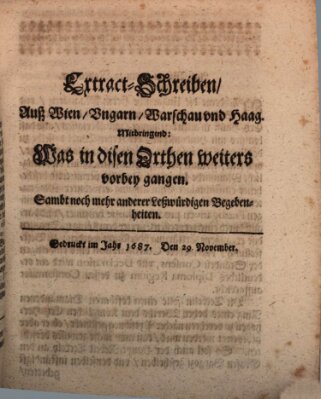 Mercurii Relation, oder wochentliche Reichs Ordinari Zeitungen, von underschidlichen Orthen (Süddeutsche Presse) Samstag 29. November 1687