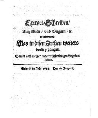 Mercurii Relation, oder wochentliche Reichs Ordinari Zeitungen, von underschidlichen Orthen (Süddeutsche Presse) Samstag 10. Januar 1688