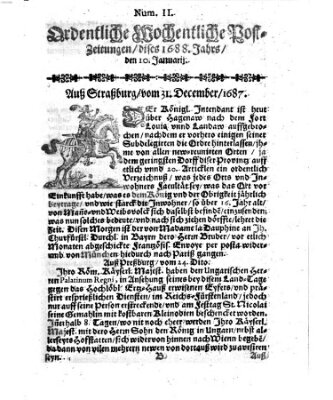 Ordentliche wochentliche Post-Zeitungen Samstag 10. Januar 1688