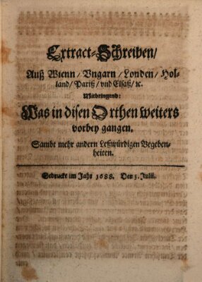 Mercurii Relation, oder wochentliche Reichs Ordinari Zeitungen, von underschidlichen Orthen (Süddeutsche Presse) Samstag 3. Juli 1688