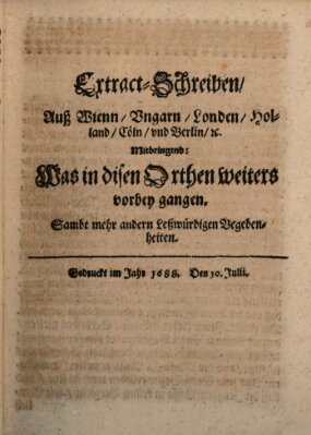 Mercurii Relation, oder wochentliche Reichs Ordinari Zeitungen, von underschidlichen Orthen (Süddeutsche Presse) Samstag 10. Juli 1688