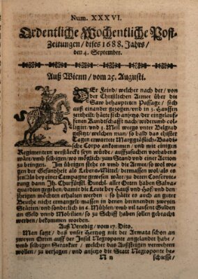 Ordentliche wochentliche Post-Zeitungen Samstag 4. September 1688