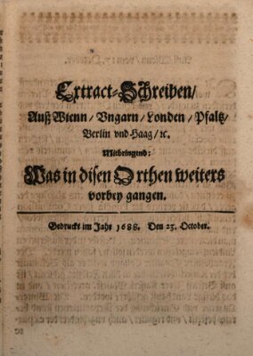 Mercurii Relation, oder wochentliche Reichs Ordinari Zeitungen, von underschidlichen Orthen (Süddeutsche Presse) Samstag 23. Oktober 1688