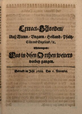 Mercurii Relation, oder wochentliche Reichs Ordinari Zeitungen, von underschidlichen Orthen (Süddeutsche Presse) Samstag 6. November 1688