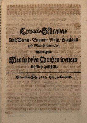 Mercurii Relation, oder wochentliche Reichs Ordinari Zeitungen, von underschidlichen Orthen (Süddeutsche Presse) Samstag 11. Dezember 1688