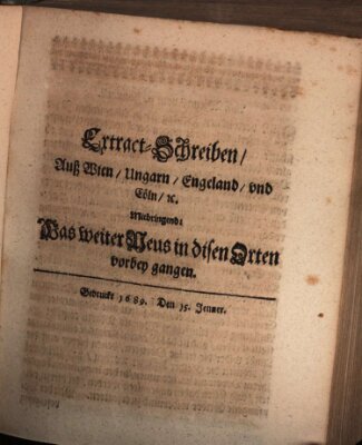 Mercurii Relation, oder wochentliche Reichs Ordinari Zeitungen, von underschidlichen Orthen (Süddeutsche Presse) Samstag 15. Januar 1689