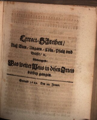 Mercurii Relation, oder wochentliche Reichs Ordinari Zeitungen, von underschidlichen Orthen (Süddeutsche Presse) Samstag 22. Januar 1689