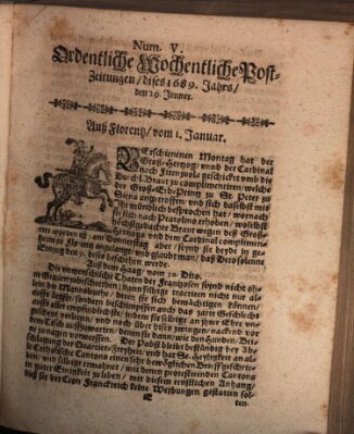 Ordentliche wochentliche Post-Zeitungen Samstag 29. Januar 1689