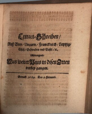 Mercurii Relation, oder wochentliche Reichs Ordinari Zeitungen, von underschidlichen Orthen (Süddeutsche Presse) Samstag 5. Februar 1689