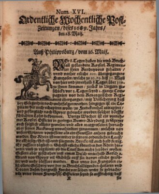 Ordentliche wochentliche Post-Zeitungen Samstag 28. Mai 1689