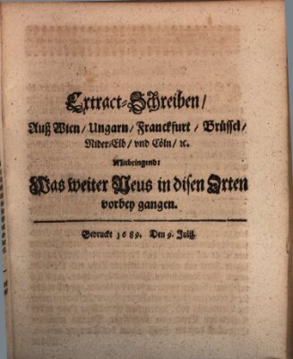 Mercurii Relation, oder wochentliche Reichs Ordinari Zeitungen, von underschidlichen Orthen (Süddeutsche Presse) Samstag 9. Juli 1689