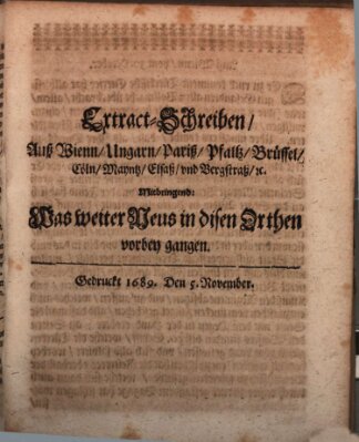 Mercurii Relation, oder wochentliche Reichs Ordinari Zeitungen, von underschidlichen Orthen (Süddeutsche Presse) Samstag 5. November 1689