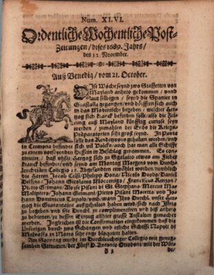 Ordentliche wochentliche Post-Zeitungen Samstag 12. November 1689