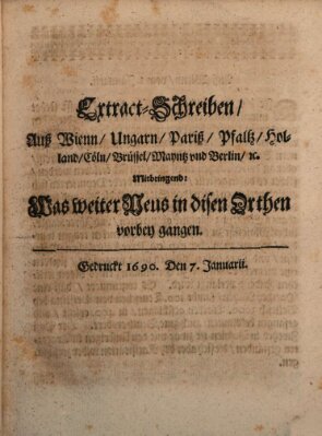 Mercurii Relation, oder wochentliche Reichs Ordinari Zeitungen, von underschidlichen Orthen (Süddeutsche Presse) Samstag 7. Januar 1690