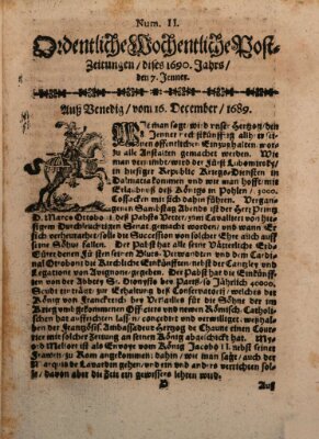 Ordentliche wochentliche Post-Zeitungen Samstag 7. Januar 1690