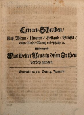 Mercurii Relation, oder wochentliche Reichs Ordinari Zeitungen, von underschidlichen Orthen (Süddeutsche Presse) Samstag 14. Januar 1690