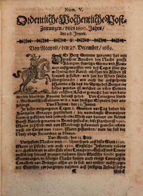 Ordentliche wochentliche Post-Zeitungen Samstag 28. Januar 1690