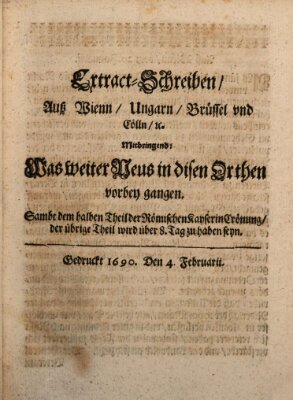 Mercurii Relation, oder wochentliche Reichs Ordinari Zeitungen, von underschidlichen Orthen (Süddeutsche Presse) Samstag 4. Februar 1690