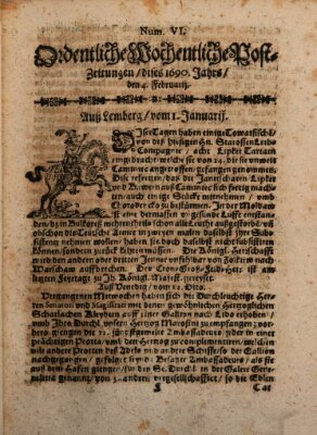 Ordentliche wochentliche Post-Zeitungen Samstag 4. Februar 1690