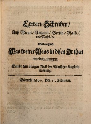 Mercurii Relation, oder wochentliche Reichs Ordinari Zeitungen, von underschidlichen Orthen (Süddeutsche Presse) Samstag 11. Februar 1690