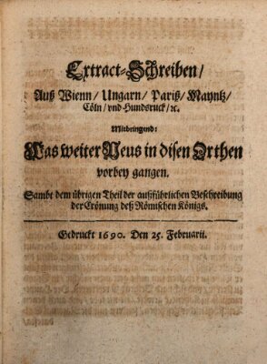 Mercurii Relation, oder wochentliche Reichs Ordinari Zeitungen, von underschidlichen Orthen (Süddeutsche Presse) Samstag 25. Februar 1690